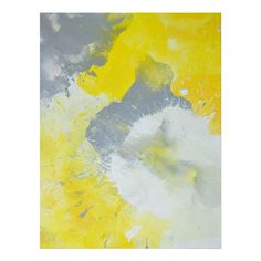 an abstract painting with yellow, gray and white colors on the canvass that has been painted