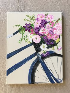 a painting of a bicycle with flowers on it