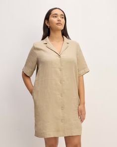 The Linen Shirt Dress Trench Coat Khaki – Everlane Casual Button-up Shirt Dress For Day Out, Short Sleeve Shirt Dress With Buttoned Pockets For Work, Casual Relaxed Fit Shirt Dress For Work, Short Sleeve Shirt Dress For Fall Daywear, Oversized Collared Dress For Day Out, Casual Button-up Shirt Dress With Rolled Sleeves, Collared Shirt Dress With Buttoned Pockets For Work, Casual Dress With Relaxed Fit And Spread Collar, Casual Oversized Button-up Shirt Dress