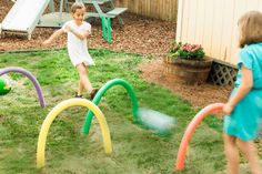 28 DIY Backyard Games | HGTV Noodle Games, Pool Noodle Games, Pool Noodle Ideas, Garden Party Games, Kids Obstacle Course, Pool Noodle Crafts, Pool Hacks, Outdoor Games For Kids, Fun Summer Activities