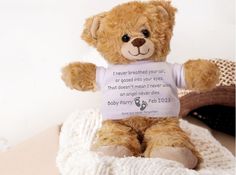 Personalized Baby Loss Memorial Teddy Angel Baby Gift Miscarriage Special Keepsake Memorial Gift Mom Stillborn Baby Keepsake Baby Loss 🧸FEATURES Can be washed and dried with low heat 2 sizes 100% Polyester plush bear with plush fill, plastic eyes, and thread-sewn mouth and nose The T-shirt is 100% polyester NOT SUITABLE FOR CHILDREN UNDER 3 YEARS OLD. Meets Federal Toy Safety Standards. ✈️SHIPPING All of our products are made to order. Production time is 1-7 business days, plus the time the shi Sewn Mouth, Baby Loss Memorial, Angel Baby Gifts, Infant Loss Memorial, Baby Loss, Infant Loss, Angel Baby, Baby Keepsake, Baby Angel