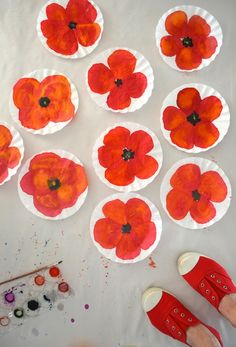 paper plates with red poppies on them