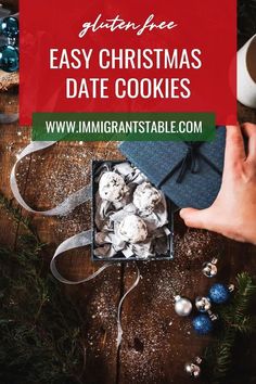 christmas cookies with text overlay that reads gluten free easy christmas date cookies