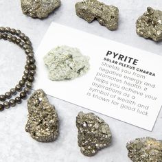 "Wear this for luck + prosperity. This PYRITE bracelet shields you from negative energy and promotes health. It helps you achieve your aspirations as a symbol of wealth and is known for good luck. You'll receive a hand-made bracelet made with 4mm natural pyrite beads. PYRITE is associated with healing the SOLAR PLEXUS CHAKRA which is your is your power. When you doubt yourself and are hesitant to take the next step, this is where you find your motivation INCLUDES: * Pyrite Bracelet with 4mm bead Symbol Of Wealth, Pyrite Bracelet, Crystal Guide, Pyrite Crystal, For Good Luck, Solar Plexus Chakra, Solar Plexus, Spiritual Gifts, Next Step