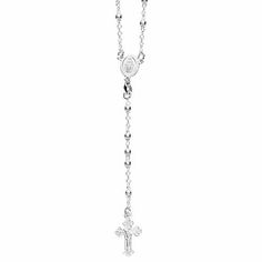 26" Sterling Silver Rosary Necklace This delicate design shines as a spiritual statement look or as part of a devotional practice. Approx. 26"L Stamped .925; sterling silver; rhodium plating; diamond-cut finish; 7.80 grams Lobster-claw clasp Royal Chain, Silver Rosary, Rosary Necklace, Delicate Design, Diamond Cut, Rosary, Lobster Claw, Cross Necklace, Diamond Cuts