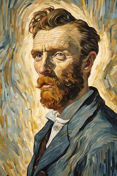 a painting of a man with a beard wearing a suit and white collared shirt