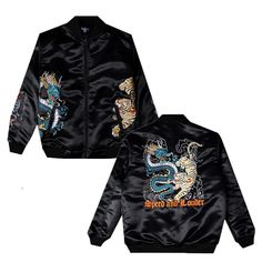 Sukajan Dragon Tiger Black Varsity Jacket Ready Stock !! Full embroidery design Color : Black Unisex - Size Chart : XS : Length 70 cm x Widht 50 cm L : Length 75 cm x Widht 55 cm XXL : Length 78 cm x Widht 59 cm Please see the size chart guide to determine the appropriate size chart and make sure your variant before check out The package will be sent by standart delivery post (USA & Everywhere) or FedEx Priority Shipping/DHL worldwide Express for USA and Europe's Area *High season may caused the shipping time would be longer than usual For more information, feel free to reach us via message Thank you for visiting ! Black Embroidered Long Sleeve Outerwear, Fitted Embroidered Black Outerwear, Fitted Black Embroidered Outerwear, Black Varsity Jacket, Tiger Black, Japanese Streetwear, Streetwear Style, Style Vintage, Varsity Jacket