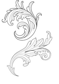 a drawing of an ornamental design with swirls and leaves on it's side