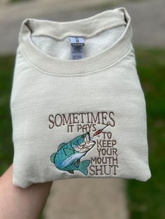 Fishing Embroidered Sweatshirt  Shirt Outfit Ideas Easy 30 day return policy Funny Embroidered Sweatshirt, Cute Fishing Outfit For Women, Fishing Outfits For Women, Funny T-shirts, Fishing Trip Outfit, Sweatshirt And Shirt Outfit, Women Fishing Outfit, Diy Fishing Gifts, Small Clothing Business