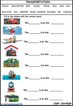 the transportation worksheet is shown with pictures and words to help students learn how to read