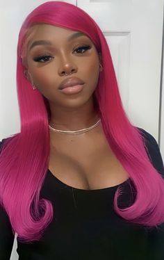 Pink Wigs For Black Women Dark Skin, Black Women Pink Hair, Pink Hair Black Women, Hot Pink Wig, Hot Pink Hair, 13x4 Lace Front Wig, Frontal Wig Hairstyles, Peekaboo Hair, Catty Noir