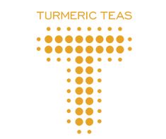 the logo for tumericic teas is shown in yellow and orange dots on a white background