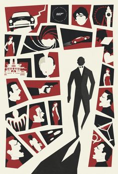 a movie poster with the silhouette of a man in a suit and tie, surrounded by images of people