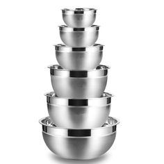 five stainless steel bowls stacked on top of each other