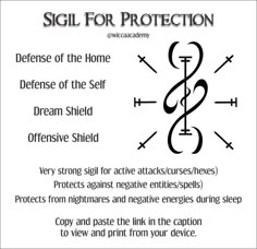 the sigiln symbol for protection is shown in black and white, with text below it