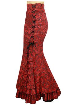 Vivien Fishtail Skirt - Red Jacquard from steampunk emporium Fish Tail Dress, Ruffles Skirt, Flamenco Skirt, Goth Steampunk, Tail Dress, African Skirts, Victorian Goth, Fishtail Skirt, Fish Tail