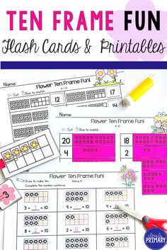 the ten frame fun flash cards and printables are on top of each other