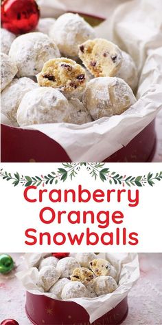 cranberry orange snowballs in a red bowl