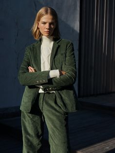 Corduroy Blazer in Hunter Green - l u • c i e e Green Suit Women, Graduation Suit, Costume Vert, Corduroy Suit, Grad Outfits, Green Suit, Corduroy Blazer, Linen Suit, Graduation Outfit