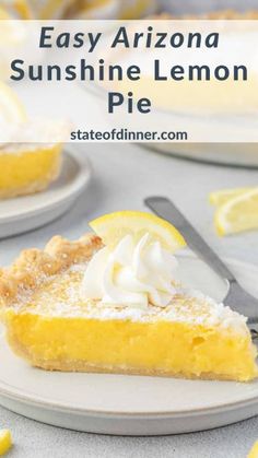 a slice of easy arizona sunshine lemon pie on a plate