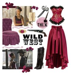 a collage of fashion items including a dress, hat and boots with the words think wild west written on it