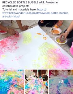 kids are painting with colorful bubbles on the paper and then using them to make art