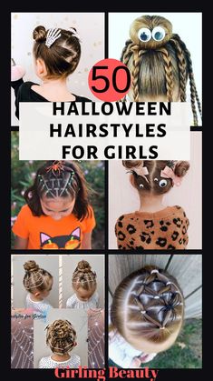 Cute Spooky Hairstyles, Toddler Hairstyles Girl Halloween, Halloween Hairstyles Ideas, Fun Kid Hairstyles, Kid Halloween Hairstyles, Cute Easy Halloween Hairstyles, Halloween Hairdos For Kids, Spooky Hair Ideas, Crazy Halloween Hair For Kids