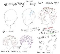 how to draw curly hair for kids with step by step instructions on the front and side