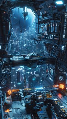 a sci - fi cityscape with lots of lights