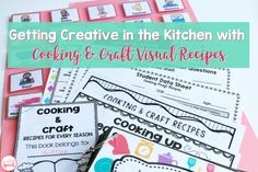 several cooking and craftivity activities with the words getting creative in the kitchen