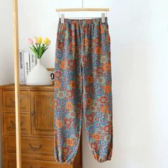 Women's Pajama Pants Cotton Close-up Woven Flower Home – qinobox Summer Multicolor Cotton Sleepwear, Multicolor Cotton Sleepwear Long Pants, Multicolor Cotton Sleepwear Pants, Spring Wide-leg Cotton Sleepwear, Spring Button-up Sleepwear With Pockets, Pajamas Pants, Cotton Pajama Pants, Women Pajamas, Crepe Pants