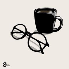 a cup of coffee with glasses on the table