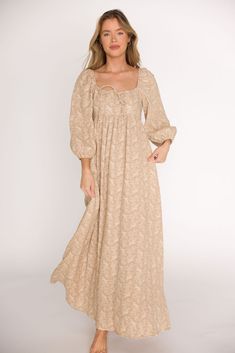 Peyton 100% Cotton Maxi Dress in Mocha Floral - Bump Friendly (XS-XL)