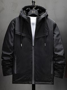 Men Drawstring Hooded Jacket Without Tee Aosig Men Jackets, Mens Outerwear, Black Style, Perfect Man, Shoulder Length, Mens Tees, Hooded Jacket, Black Fashion, Mens Jackets