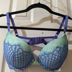 Very Sexy Purple And Teal Push Up Bra. Adjustable Straps. Victoria's Secret Purple Bra For Spring, Purple Push-up Bra For Summer, Purple Fitted Bra For Spring, Fitted Purple Bra For Summer, Summer Fitted Purple Bra, Purple And Teal, Push Up Bra, Green And Purple, Women's Intimates