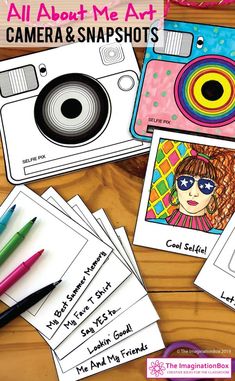 all about me art camera and snapshots for kids to color on the table