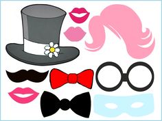 a set of photo booth props including a top hat, glasses, and mustaches