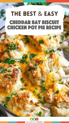 the best and easy cheddar bay biscuit chicken pot pie recipe with text overlay