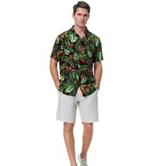 Button Closure Hand Wash Only Tropical Hawaiian Designmens Hawaiian Shirts, Short Sleeve Casual Button Down Style, Camp Collar, Straight Hem With Side Vents, Regular Fit Men Shirts, Which Looks Very Handsome And Casual, Fits True To Size, Out-Of-Office Style, Daily Wear. You Can Also Wear The Hawaiian Shirt With A T-Shirt Inside,You Will Be The Eye-Catcher. The Mens Summer Shirts Are Perfect Matched With Shorts, Beach Pants Etc Just Ask For Available Sizes S M L Xl Xxl Item No. Bb3164 Summer Beach Short Sleeve Shirt With Button Closure, Green Hawaiian Button-up Shirt, Summer Vacation Short Sleeve Shirt With Buttons, Summer Beach Hawaiian Shirt With Buttons, Button-up Short Sleeve Beach Shirt, Vacation Beach Season Shirt With Buttons, Black Collared Shirt For Beach Season, Casual Buttoned Camp Shirt For Beach, Black Hawaiian Shirt With Button Closure For Summer