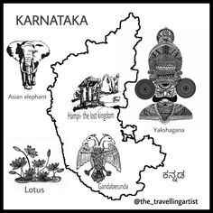 the map of karnataka in black and white with pictures of different countries