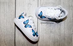 Custom Air Force One Baby Shoes Blue Butterfly Air Force 1s Shoes will have 3 butterflies on outer side of each shoe for a total of 6 butterflies. (As pictured in listing photos.) Design is not a sticker and not painted, butterfly design is permanent and waterproof, Shipping : Shoes are made to order, time to create this special item just for you is around 1-2 weeks. After shipping your package will arrive in 2-4 business days for US orders 5-14 business days for International orders. Shipping u Nike Air Force Infantil, Nike Air Force 1blau, Air Force 1 For Kids Under 100 Dollars, Custom Nike Airforce 1 Baby, Air Force Bebe, 1s Shoes, 3 Butterflies, Swarovski Nike, Toddler Nike Shoes