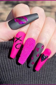 Want to look your best this Valentine season? These Sexy Valentine Day Nails will instantly show you out without a doubt!#valentinesnails / valentine nails / valentine's day nails / valentine's day nail designs Black And Hot Pink Valentines Nails, Goth Valentines Nails Acrylic, Valentines Day Nails Stiletto Shape, Valentine’s Day Nails 2023, Red And Black Valentine Nails, Valentines Day Nails Rhinestone, Goth Valentines Day Nails, Valentine Nail Art Designs Unique, Valentines Nails Stiletto