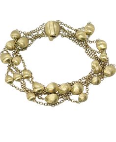 This elegant bracelet features multiple delicate chains with brushed 18k gold balls in varying sizes. It is finished with a brushed gold push & slide lock. Length: 7.5"  Weight: 10.8 dwt; 16.7 grams In Very Good Condition Marco Bicego, Slide Lock, Multi Strand Bracelet, Elegant Bracelet, Fine Jewelry Bracelets, Strand Bracelet, Multi Strand, Chain Link Bracelet, Chain Link