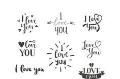 hand drawn lettering set with i love you, i love you and i love you