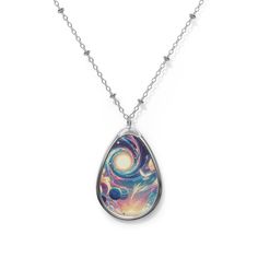 Add a custom touch to what you wear or sell unique pieces to DIY enthusiasts with this personalized galaxy swirl necklace. Zinc alloy pendant and durable chain ensure long-lasting brilliance Cosmic swirl design on a white aluminum print panel, perfect for space lovers Unique ellipse-shaped pendant that adds a celestial touch to any outfit Ideal for personalizing or gifting to astronomy enthusiasts and DIY jewelry fans Robust and eye-catching, a stunning accessory for those who love the stars Add Spiral Multicolor Necklace Gift, Multicolor Spiral Necklace Gift, Celestial Multicolor Jewelry For Gift, Handmade Silver Cosmic Jewelry, Celestial Style Multicolor Jewelry For Gifts, Cosmic Style Handmade Jewelry As A Gift, Handmade Cosmic Style Jewelry For Gifts, Handmade Cosmic Jewelry For Gifts, Space-themed Pendant Necklace As Gift