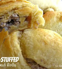 several pastries stacked on top of each other with the words, stuffed crescent rolls