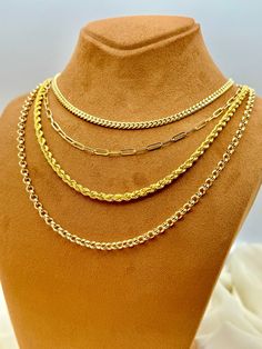 Gold Cuban Link Necklace With Cable Chain, Gold Cuban Link Necklace With Cable Chain As Gift, Gold Paper Clip Necklace, Paper Clip Necklace, Real Gold Chains, Figaro Necklace, Gold Rope Chains, Figaro Chains, Figaro Chain