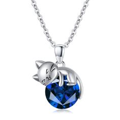 PRICES MAY VARY. Design: Cat birthstone necklace for women or girl. It is cute and delicate cat necklace.Spetember birthstone created sapphire necklace. Material: It is made of 925 sterling silver. Size: Cat pendant's size is 0.83 inch*0.79 inch. The chain is 18 inches chain with 2 inches extender chain. Gift: It is a surprised gift for your daughter, mother, wife, girlfriend, best friend, granddaughter, sister or yourself when on Mother’s Day, Valentines Day, Anniversary, Graduation, Birthday, Silver Cat Pendant, Cat Pendant Necklace, Sterling Silver Cat, Cat Pendant, Daughter Mother, Birthday Gifts For Best Friend, Silver Cat, Cat Pendants, Cat Necklace