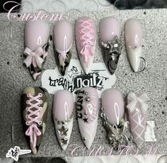 Nail Layout Design, Lace Nails, Grunge Nails, Pretty Nail Designs, Bling Acrylic Nails, Kawaii Nails