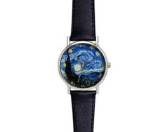 The Starry Night Art Watch Vincent Van Gogh Fine Art | Etsy Handmade Black Watch As A Gift, Handmade Black Watches As A Gift, Handmade Black Watch For Gift, Handmade Black Watches As Gifts, Handmade Black Watches For Gift, Starry Night Art, The Starry Night, Art Watch, Night Art